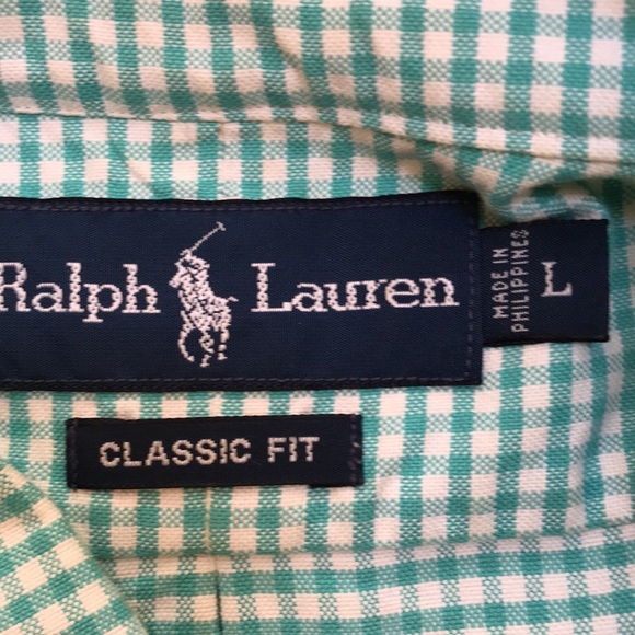 Ralph Lauren classic fit mens large green gingham cotton L/S shirt. - Picture 2 of 7